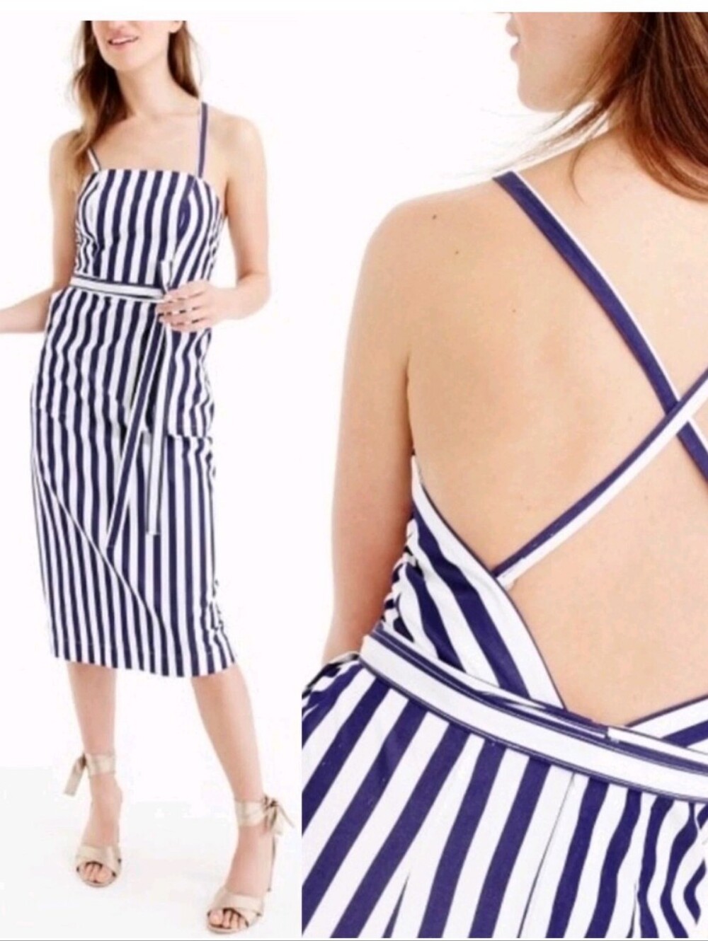 J Crew Thomas Mason Navy Blue Striped Dress Size 4